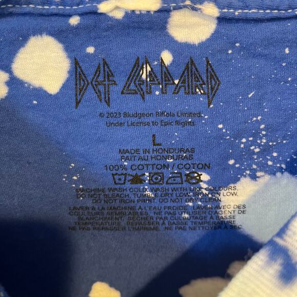 Def Leppard Hysteria Neon Band Tee Bleach Tie Dye Blue White Large NWOT - Picture 3 of 5